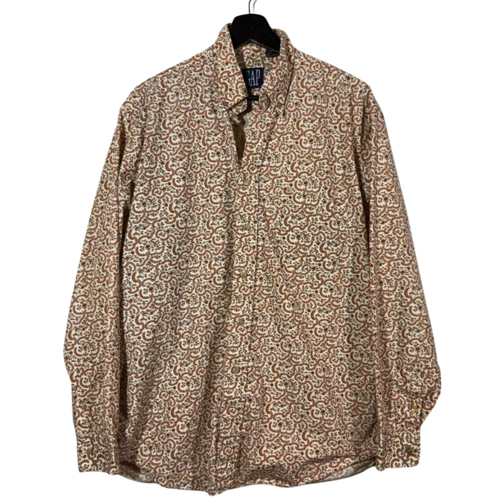 Vintage Gap Button Up Shirt Floral Y2K Pink Brown Preppy Medium Cotton Retro